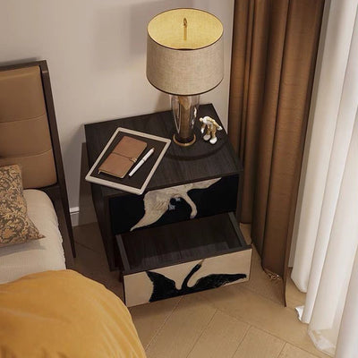 Traditional French Square Pine Wood Solid Wood Nightstand 2-Drawer For Bedroom