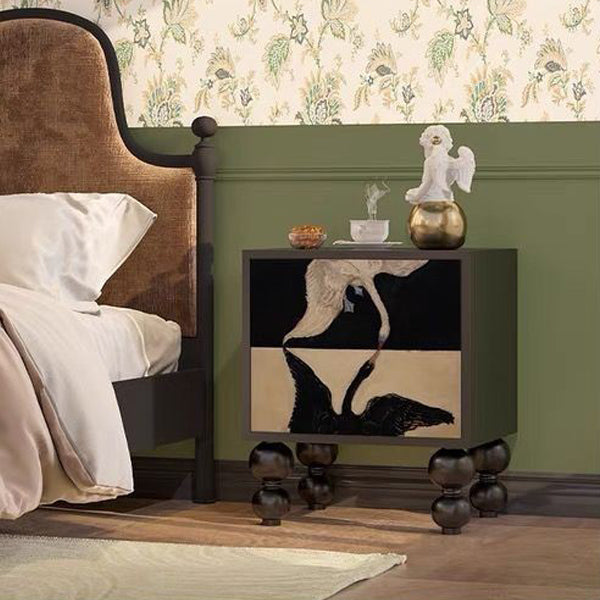 Traditional French Square Pine Wood Solid Wood Nightstand 2-Drawer For Bedroom