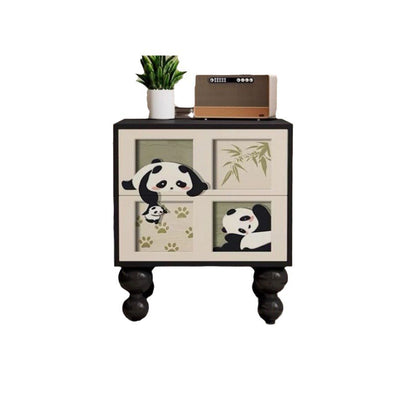 Traditional French Square Pine Wood Solid Wood Nightstand 2-Drawer For Bedroom