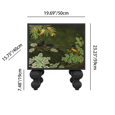 Traditional French Square Pine Wood Solid Wood Nightstand 2-Drawer For Bedroom