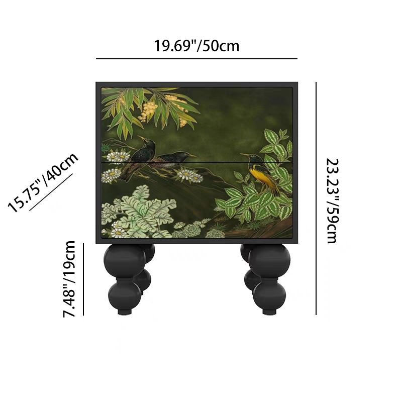 Traditional French Square Pine Wood Solid Wood Nightstand 2-Drawer For Bedroom