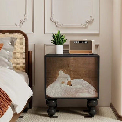 Traditional French Square Pine Wood Solid Wood Nightstand 2-Drawer For Bedroom