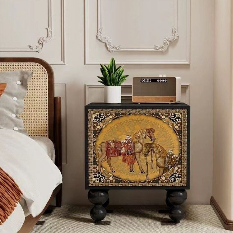 Traditional French Square Pine Wood Solid Wood Nightstand 2-Drawer For Bedroom