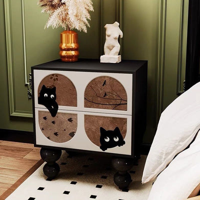 Traditional French Square Pine Wood Solid Wood Nightstand 2-Drawer For Bedroom