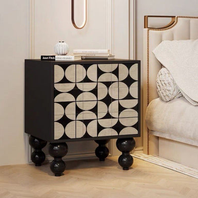 Traditional French Square Pine Wood Solid Wood Nightstand 2-Drawer For Bedroom