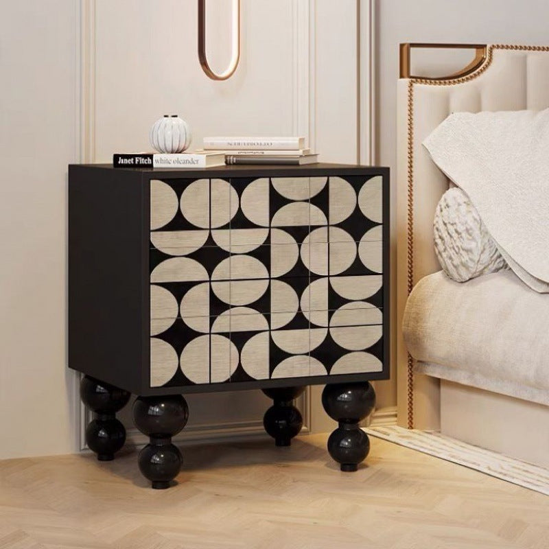 Traditional French Square Pine Wood Solid Wood Nightstand 2-Drawer For Bedroom