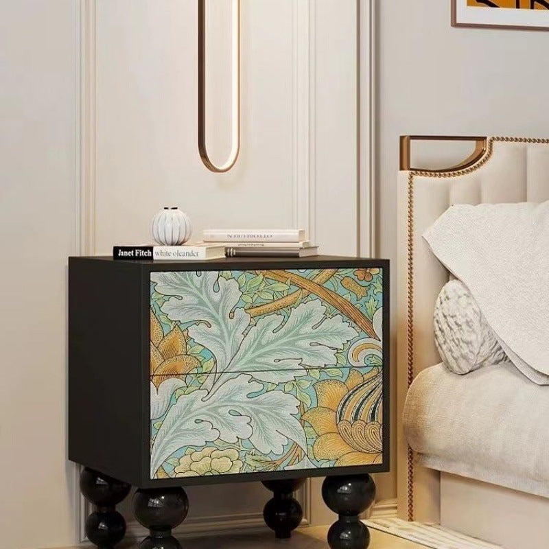 Traditional French Square Pine Wood Solid Wood Nightstand 2-Drawer For Bedroom