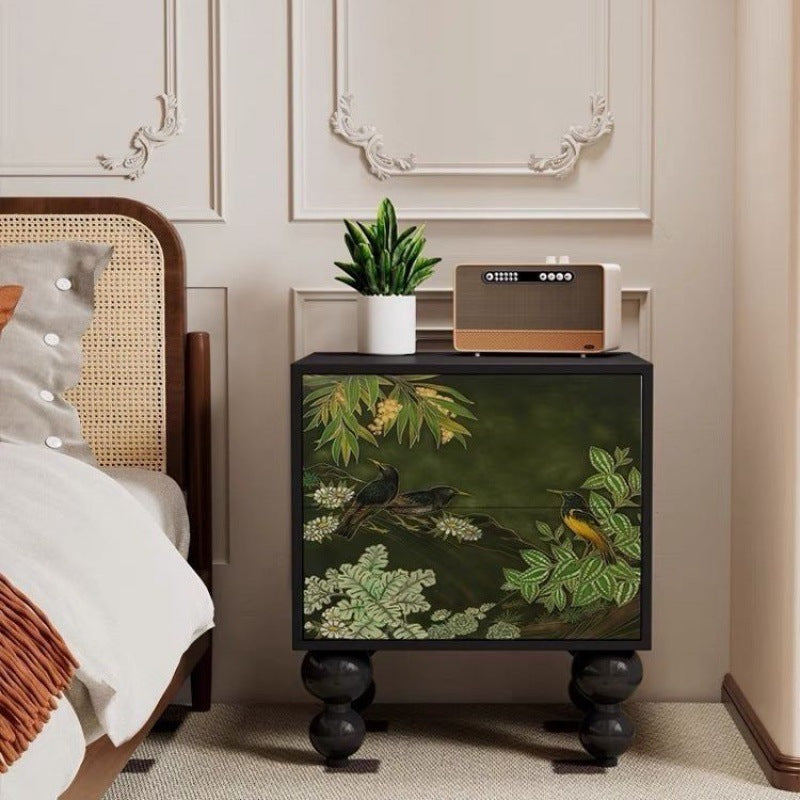 Traditional French Square Pine Wood Solid Wood Nightstand 2-Drawer For Bedroom