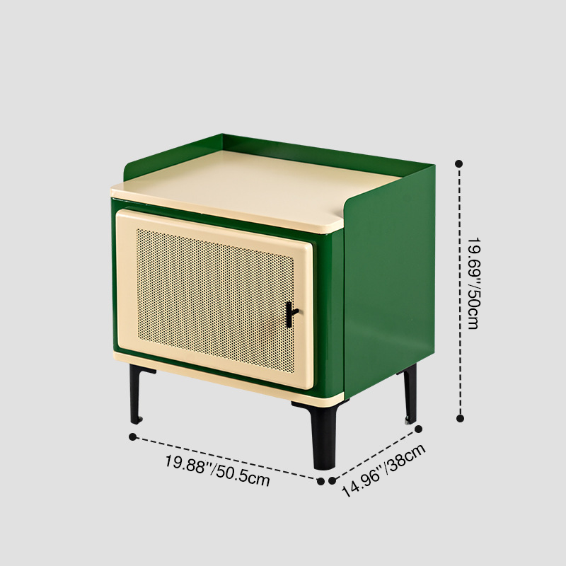 Mesita de noche moderna de mediados de siglo cuadrada de chapa de acero laminado en frío galvanizado perforado con 1 gabinete para dormitorio 