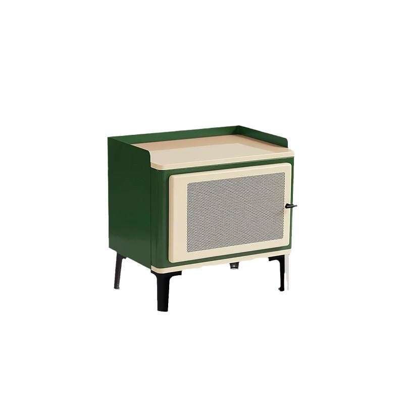 Modern Mid-Century Square Cold-Rolled Steel Sheet Galvanized Perforated Panel Nightstand 1-Cabinet For Bedroom