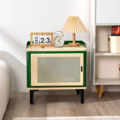 Modern Mid-Century Square Cold-Rolled Steel Sheet Galvanized Perforated Panel Nightstand 1-Cabinet For Bedroom