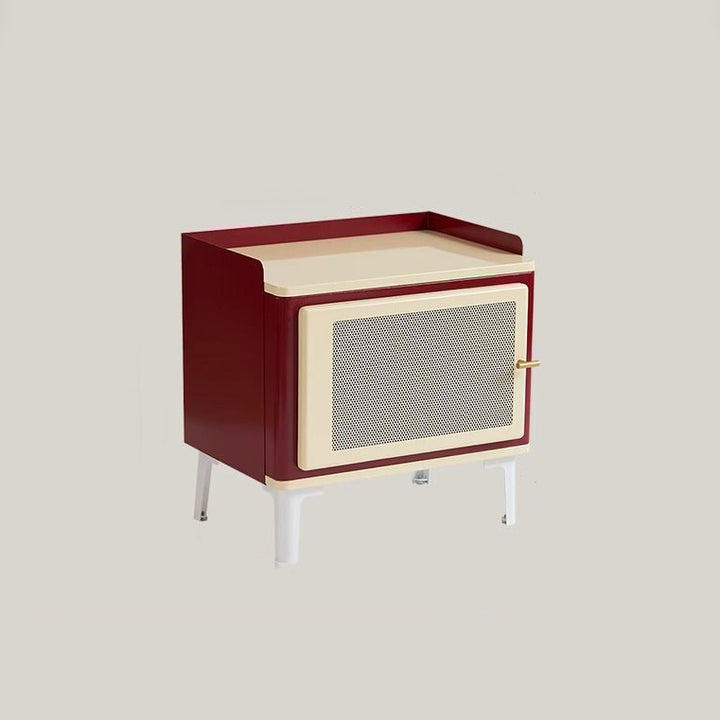 Mesita de noche moderna de mediados de siglo cuadrada de chapa de acero laminado en frío galvanizado perforado con 1 gabinete para dormitorio 