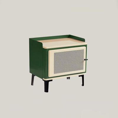 Modern Mid-Century Square Cold-Rolled Steel Sheet Galvanized Perforated Panel Nightstand 1-Cabinet For Bedroom