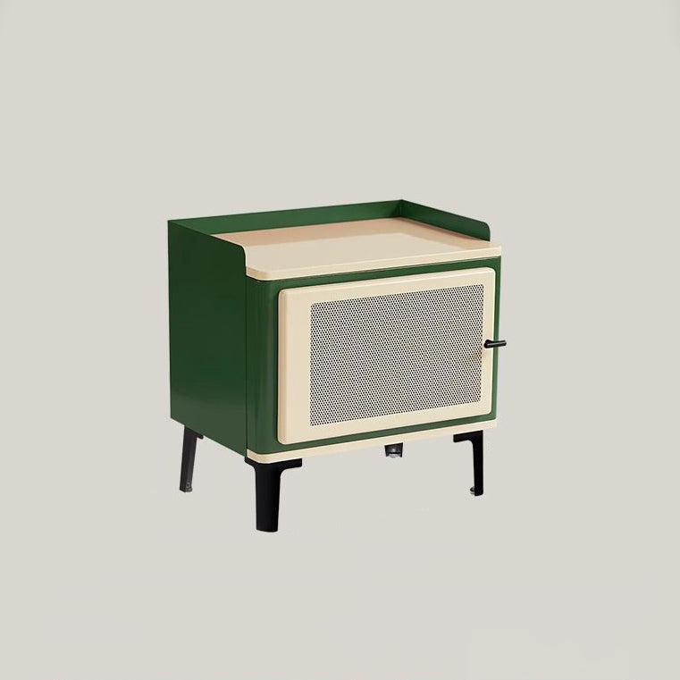 Modern Mid-Century Square Cold-Rolled Steel Sheet Galvanized Perforated Panel Nightstand 1-Cabinet For Bedroom