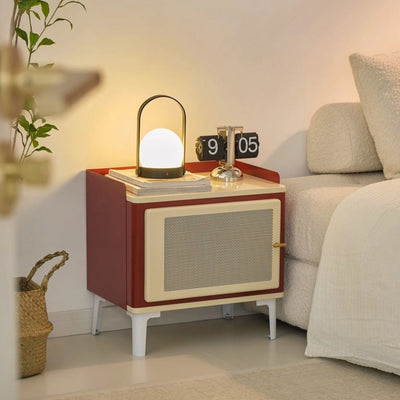 Modern Mid-Century Square Cold-Rolled Steel Sheet Galvanized Perforated Panel Nightstand 1-Cabinet For Bedroom