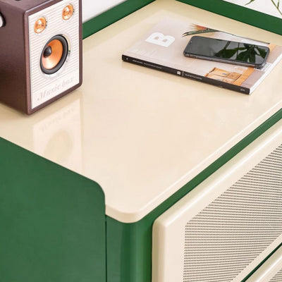 Modern Mid-Century Square Cold-Rolled Steel Sheet Galvanized Perforated Panel Nightstand 1-Cabinet For Bedroom