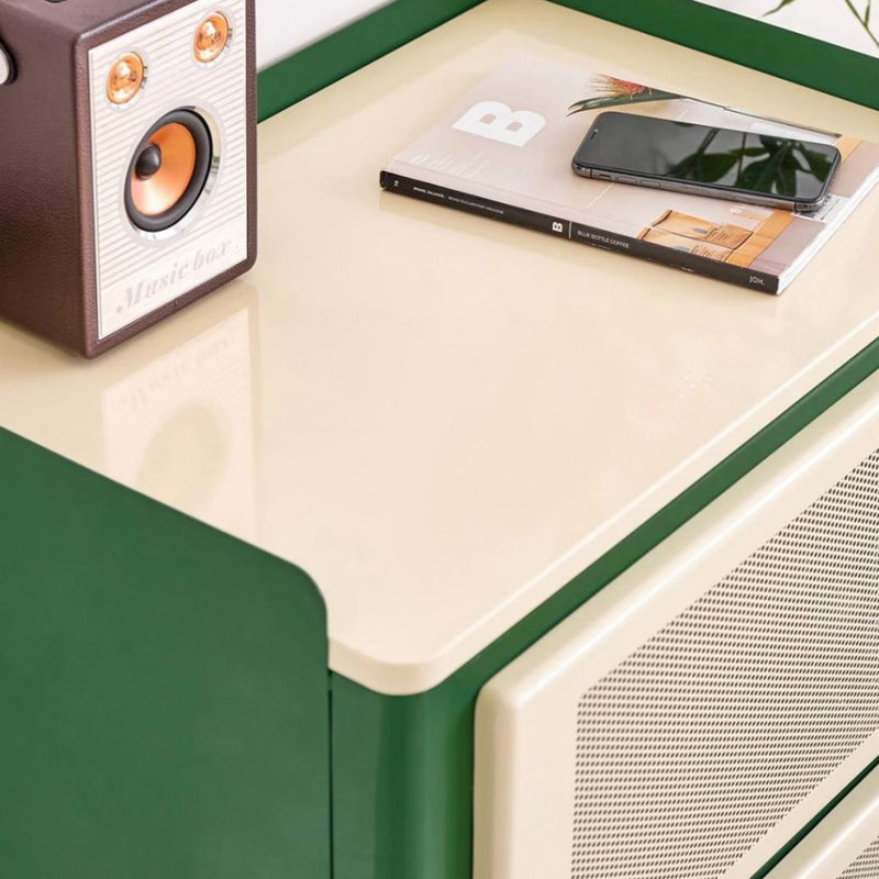 Modern Mid-Century Square Cold-Rolled Steel Sheet Galvanized Perforated Panel Nightstand 1-Cabinet For Bedroom