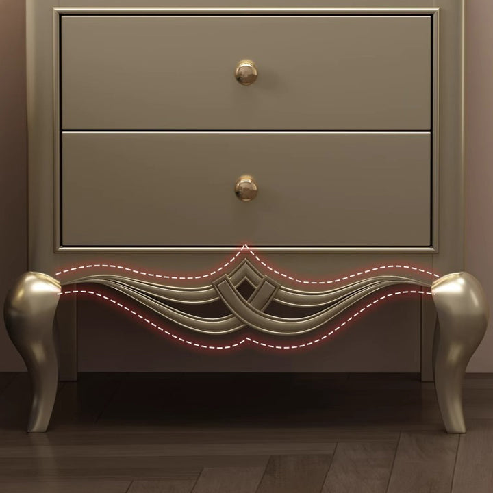 Traditional French Square Multi-Layer Solid Wood Panel Nightstand 2-Drawer For Bedroom