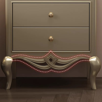 Traditional French Square Multi-Layer Solid Wood Panel Nightstand 2-Drawer For Bedroom