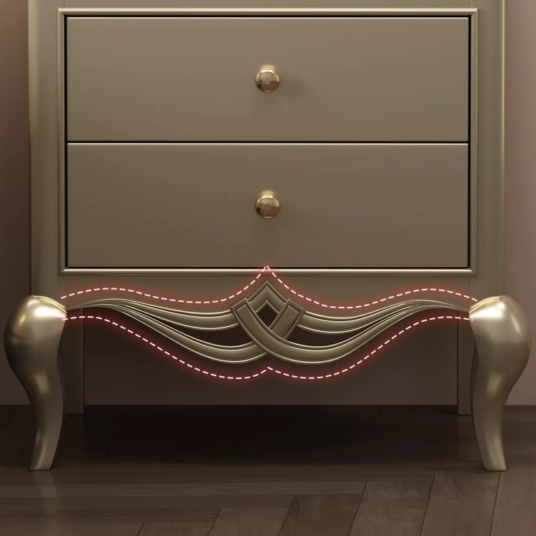 Traditional French Square Multi-Layer Solid Wood Panel Nightstand 2-Drawer For Bedroom