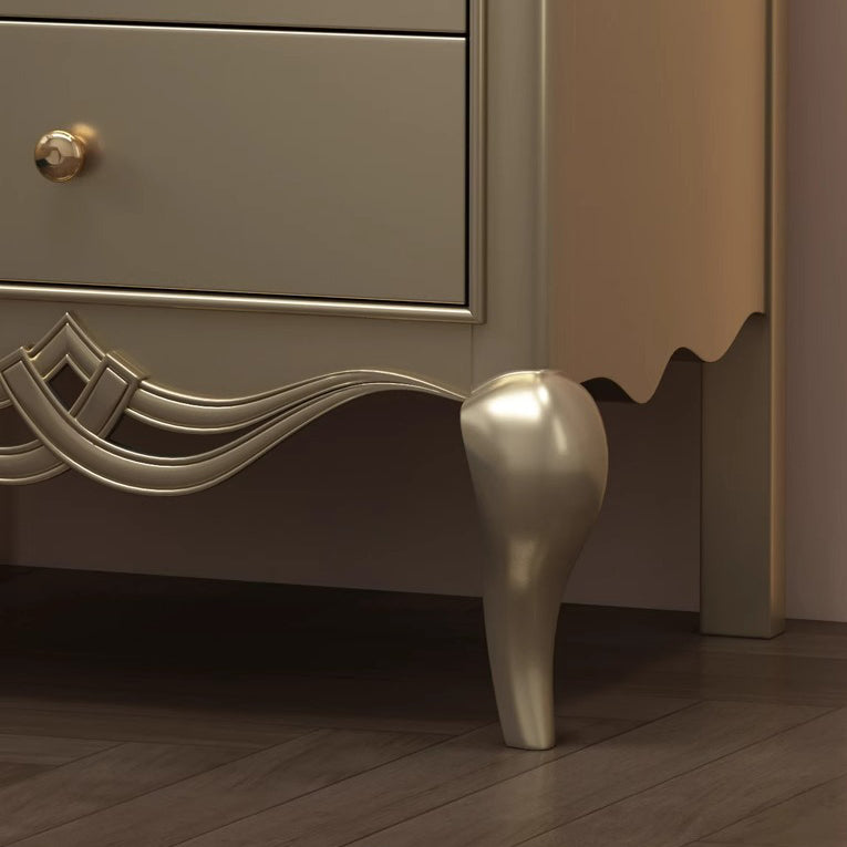 Traditional French Square Multi-Layer Solid Wood Panel Nightstand 2-Drawer For Bedroom