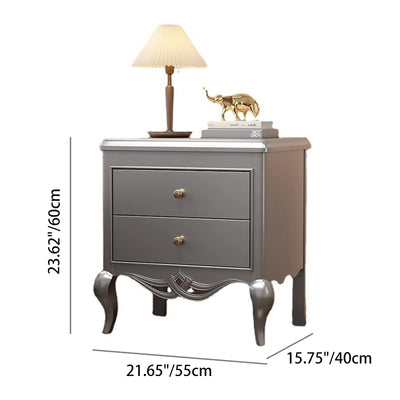 Traditional French Square Multi-Layer Solid Wood Panel Nightstand 2-Drawer For Bedroom