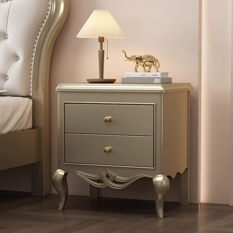 Traditional French Square Multi-Layer Solid Wood Panel Nightstand 2-Drawer For Bedroom
