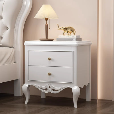 Traditional French Square Multi-Layer Solid Wood Panel Nightstand 2-Drawer For Bedroom