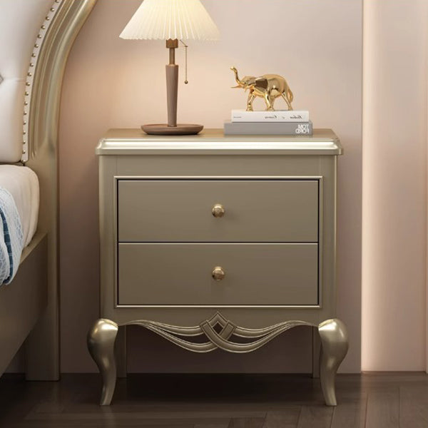Traditional French Square Multi-Layer Solid Wood Panel Nightstand 2-Drawer For Bedroom