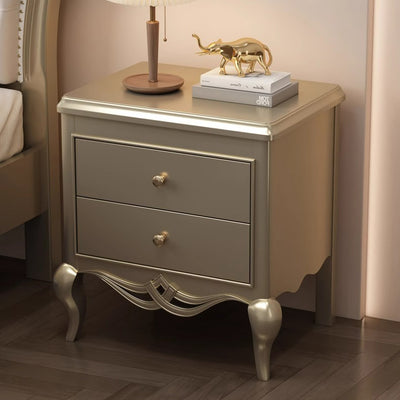Traditional French Square Multi-Layer Solid Wood Panel Nightstand 2-Drawer For Bedroom