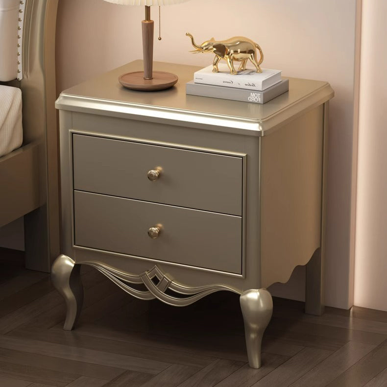 Traditional French Square Multi-Layer Solid Wood Panel Nightstand 2-Drawer For Bedroom
