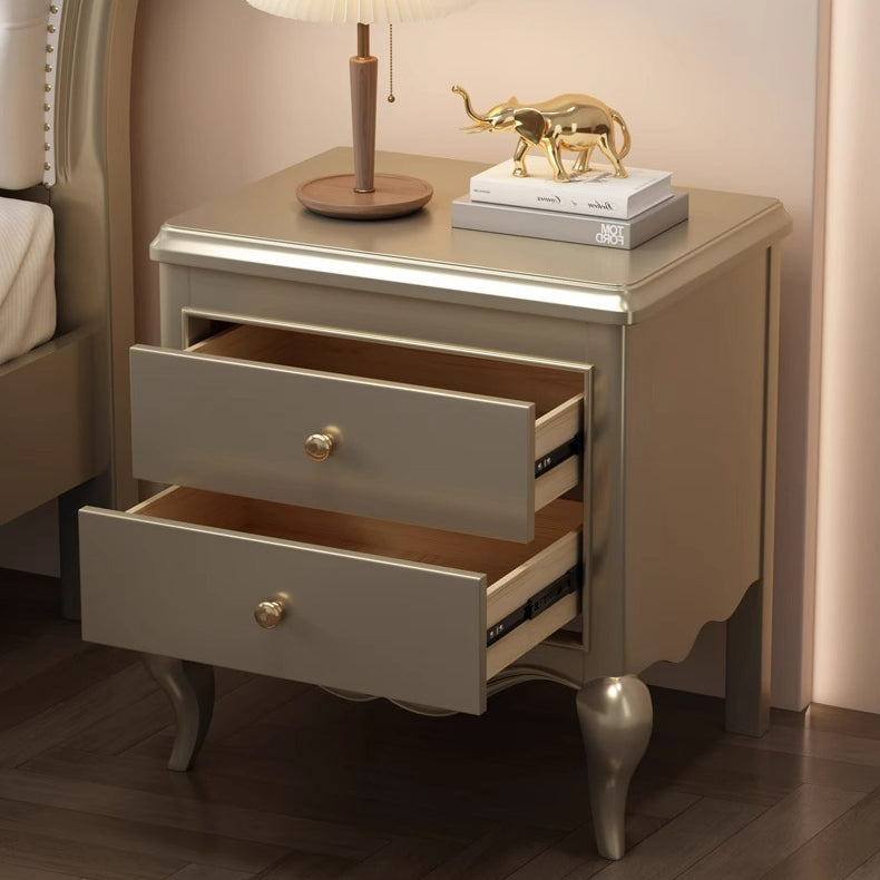 Traditional French Square Multi-Layer Solid Wood Panel Nightstand 2-Drawer For Bedroom