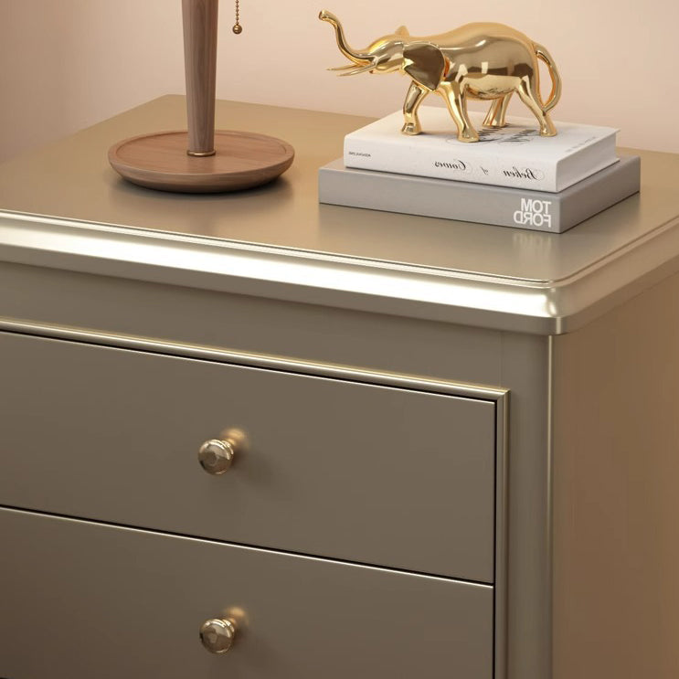 Traditional French Square Multi-Layer Solid Wood Panel Nightstand 2-Drawer For Bedroom