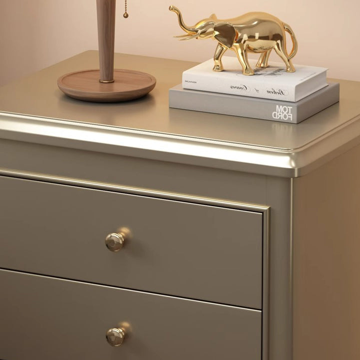 Traditional French Square Multi-Layer Solid Wood Panel Nightstand 2-Drawer For Bedroom