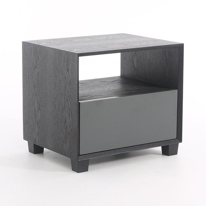 Mesita de noche moderna minimalista cuadrada con 1 cajón de almacenamiento en gris oscuro para dormitorio 
