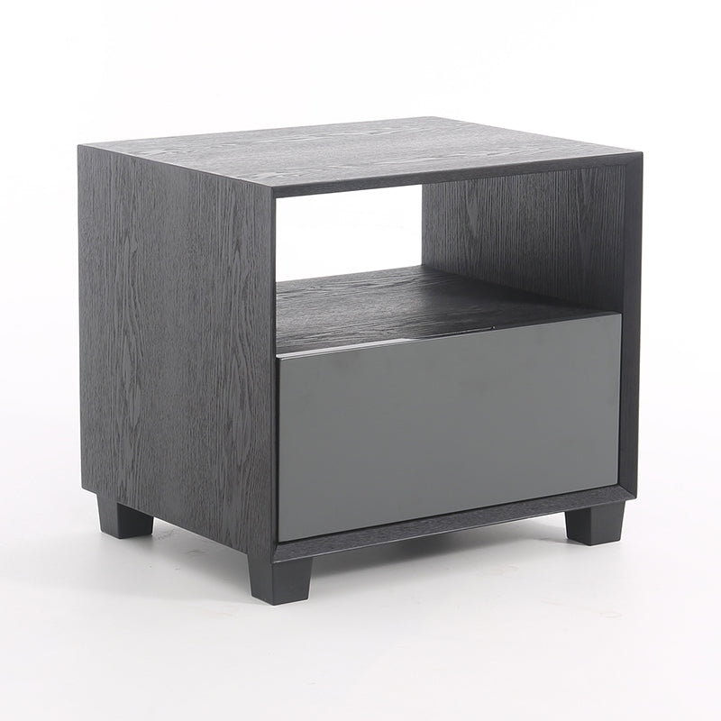 Modern Minimalist Square 1-Drawer Storage Dark Gray Nightstand For Bedroom
