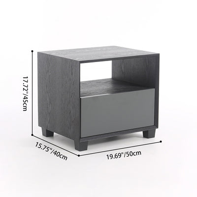 Modern Minimalist Square 1-Drawer Storage Dark Gray Nightstand For Bedroom