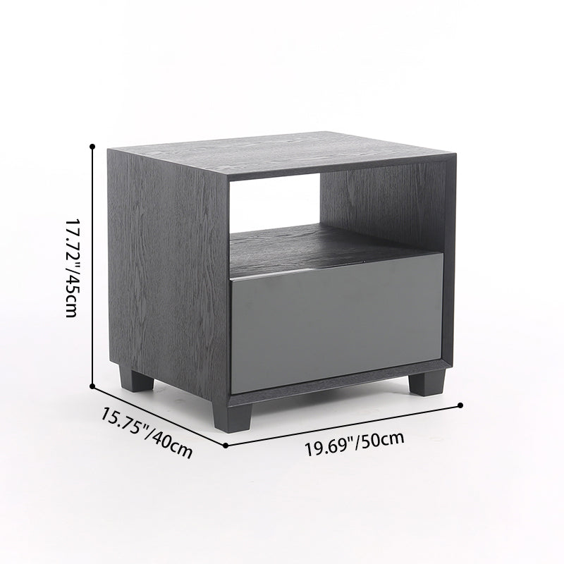 Modern Minimalist Square 1-Drawer Storage Dark Gray Nightstand For Bedroom
