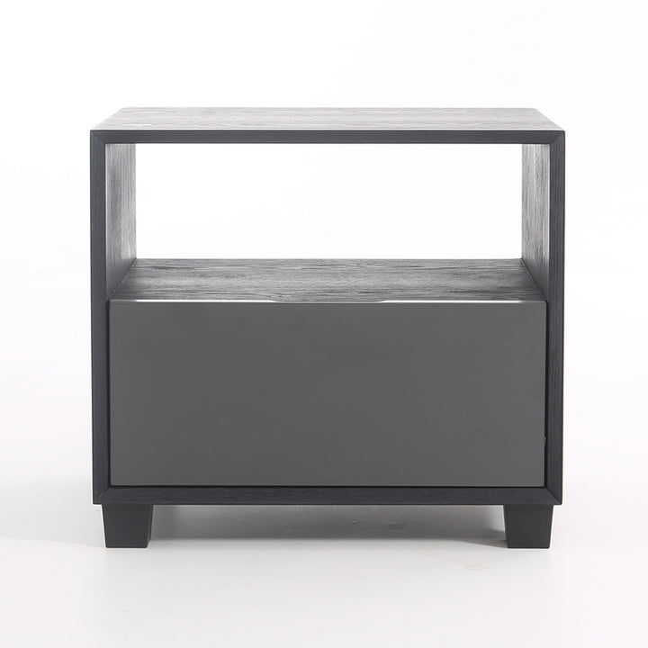 Mesita de noche moderna minimalista cuadrada con 1 cajón de almacenamiento en gris oscuro para dormitorio 