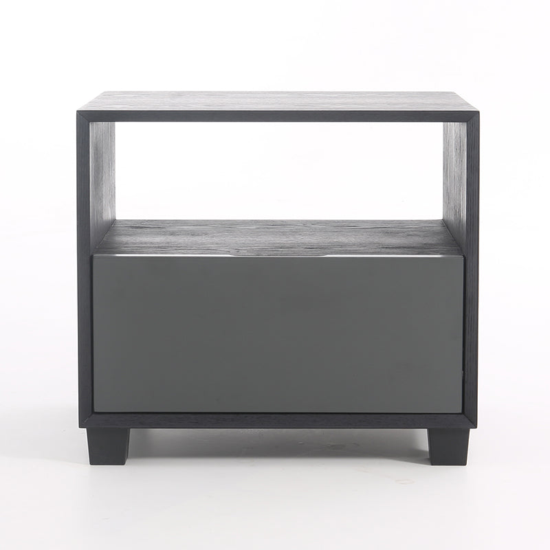 Modern Minimalist Square 1-Drawer Storage Dark Gray Nightstand For Bedroom