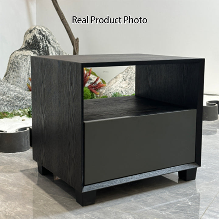Table de nuit carrée minimaliste moderne à 1 tiroir, gris foncé, pour chambre à coucher 