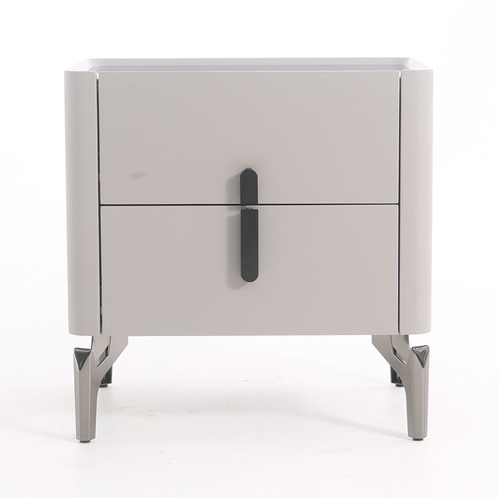 Table de chevet de luxe moderne carrée à 2 tiroirs - plateau en verre noir pour chambre à coucher 