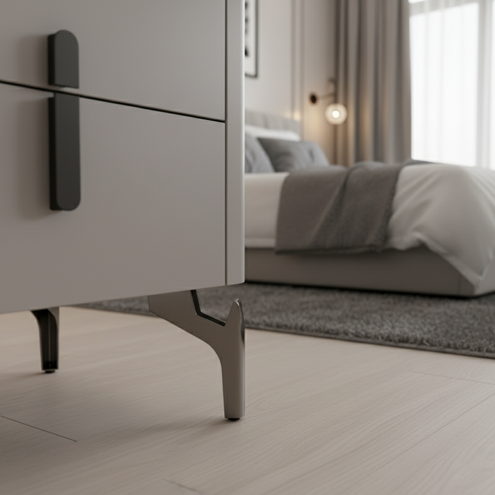 Table de chevet de luxe moderne carrée à 2 tiroirs - plateau en verre noir pour chambre à coucher 