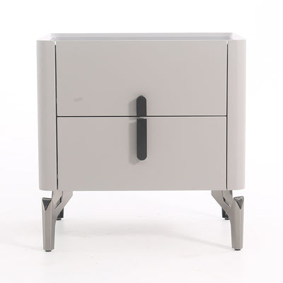 Modern Luxury Square 2-Drawer Storage Nightstand - Black Glass Top Bedside Table For Bedroom