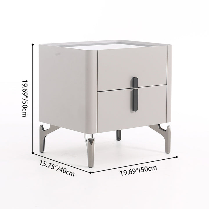 Table de chevet de luxe moderne carrée à 2 tiroirs - plateau en verre noir pour chambre à coucher 