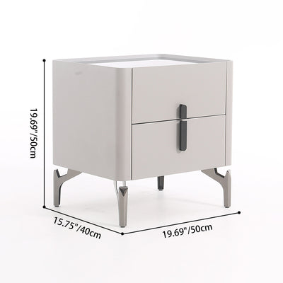 Modern Luxury Square 2-Drawer Storage Nightstand - Black Glass Top Bedside Table For Bedroom