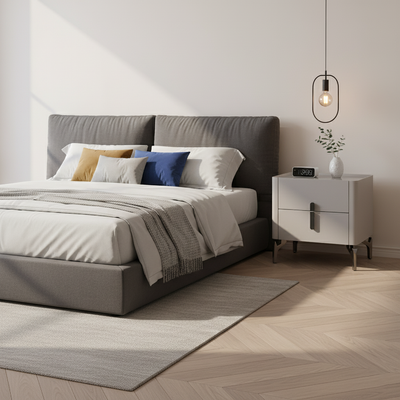 Modern Luxury Square 2-Drawer Storage Nightstand - Black Glass Top Bedside Table For Bedroom