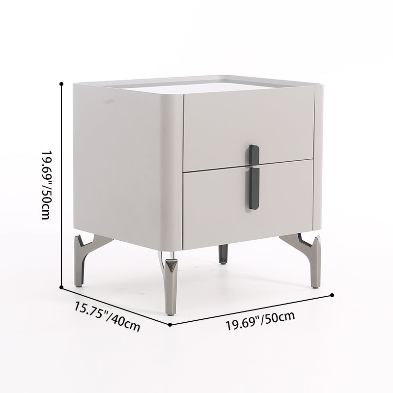 Modern Luxury Square 2-Drawer Storage Nightstand - Black Glass Top Bedside Table For Bedroom