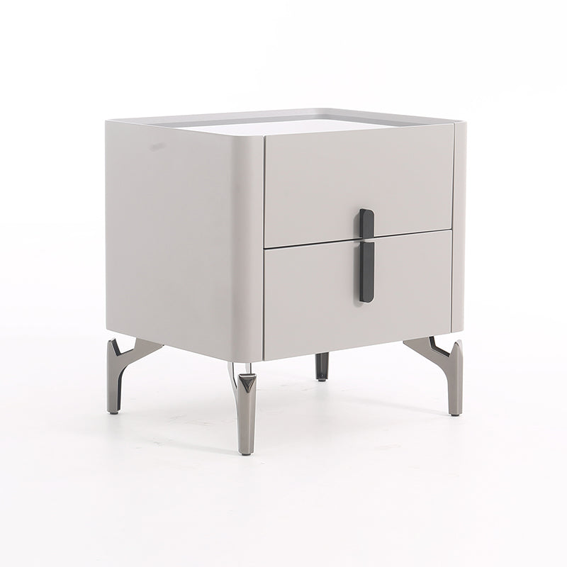 Table de chevet de luxe moderne carrée à 2 tiroirs - plateau en verre noir pour chambre à coucher 