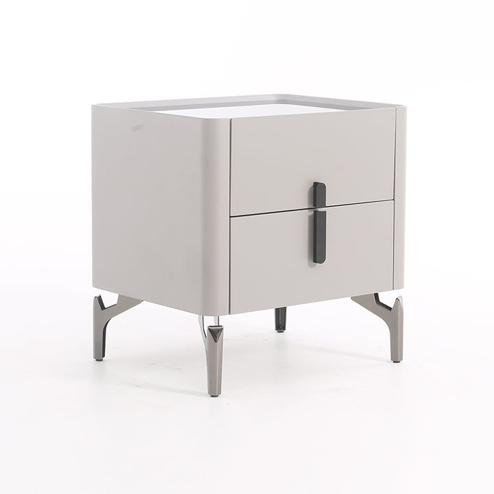Table de chevet de luxe moderne carrée à 2 tiroirs - plateau en verre noir pour chambre à coucher 